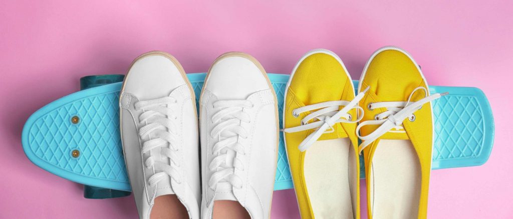 Colorful shoes with skateboard